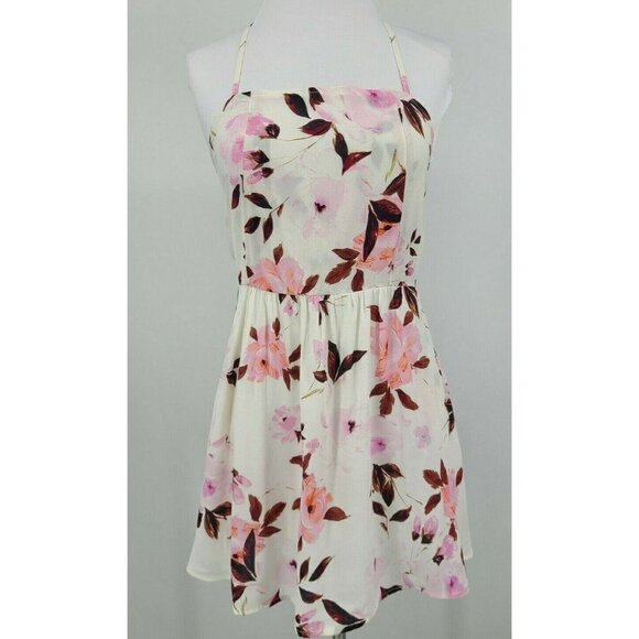 New Flynn Skye Scattered Roses Marissa Mini Halter Dress Womens M Pink Pockets - Picture 1 of 8